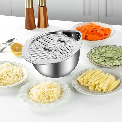 4-in-1 Stainless Steel Flat Grater & Slicer, Fine/Medium/Coarse Grate