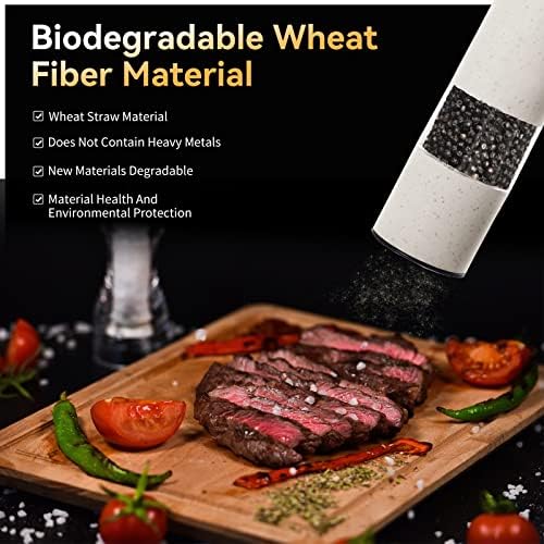 Electric Salt and Pepper Grinder Set, 2pcs, Wheat Straw