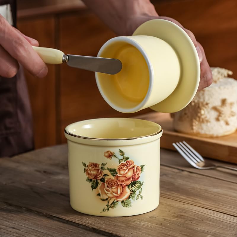 Ceramic Butter Dish with Airtight Lid - Farmhouse Style Butter Keeper