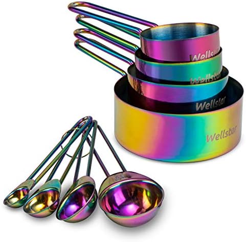 WELLSTAR Measuring Cups and Spoons Set of 8, Food Grade 18/8 Stainless