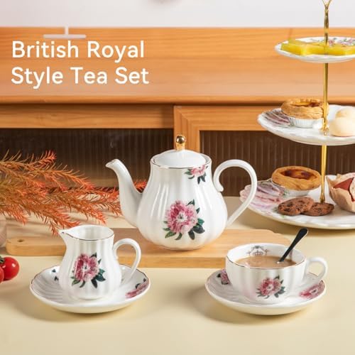 Sweejar Home Porcelain Tea Sets British Royal Series, 8 OZ Cups &