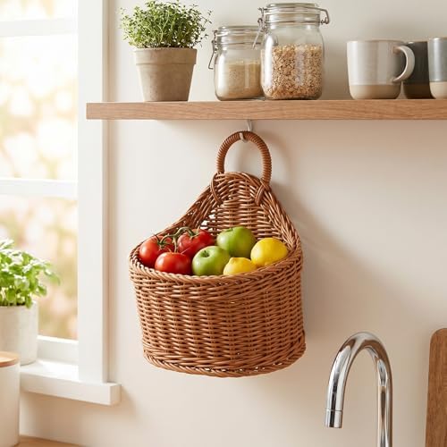 2 Pcs Hanging Wall Basket for Pantry Storage, Woven Wall Baskets for