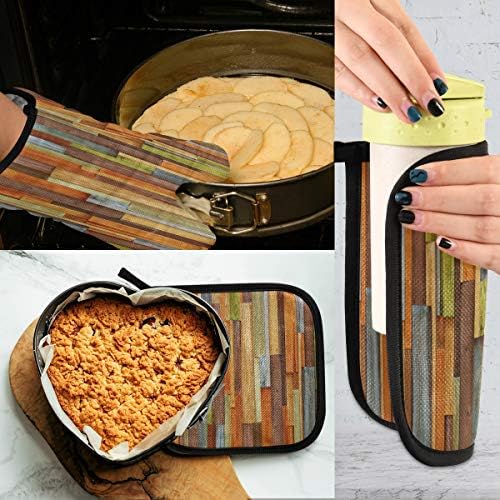 QMXO Watercolor Wooden Colorful Texture Oven Mitts Quilted Cotton