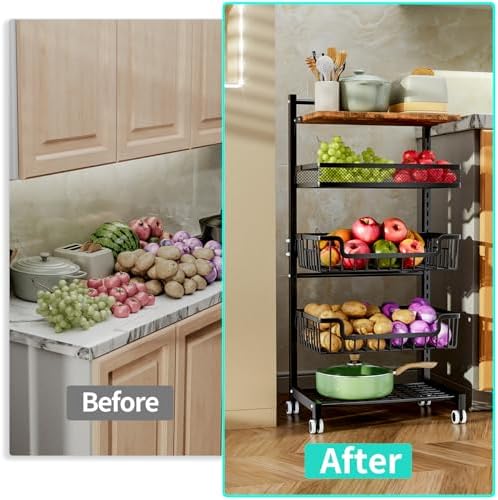 HapiRm Fruit Basket Kitchen Cart - Floor 5 Tier Adjustable Fruit and