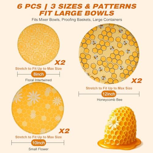 6 Pcs Reusable Beeswax Bowl Covers, 8/10/12 Inch