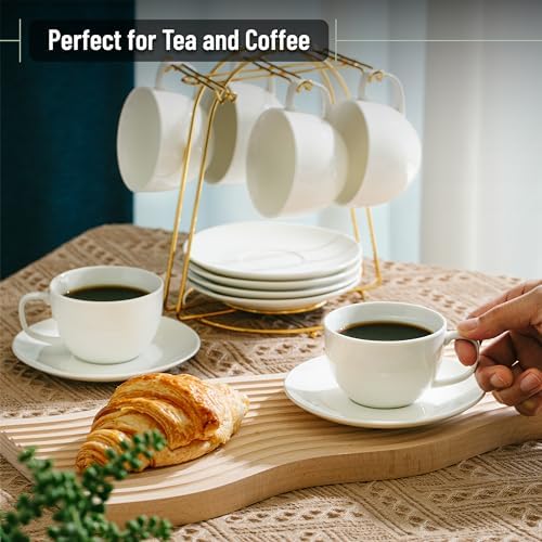 BTaT- Cappuccino Cups with Saucers 8 oz, Set of 12, White Porcelain