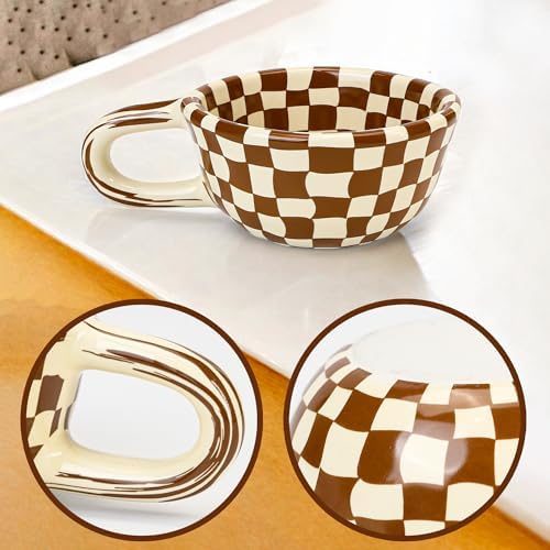 BuleVina Checkered Coffee Mug 5oz 4x2 inch, Creative Irregular