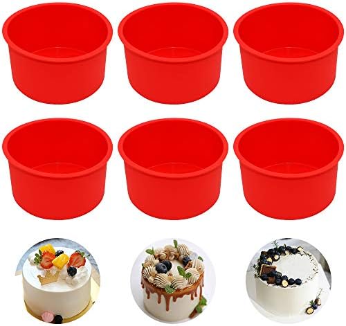 Silicone Mini Round Cake Molds, 4 Inch, Red, Set of 6