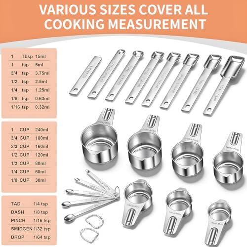 EWFEN Measuring Cups and Spoons Set, 7 Stainless Steel Nesting