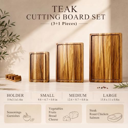 Kikcoin Teak Wood Cutting Board Set of 3