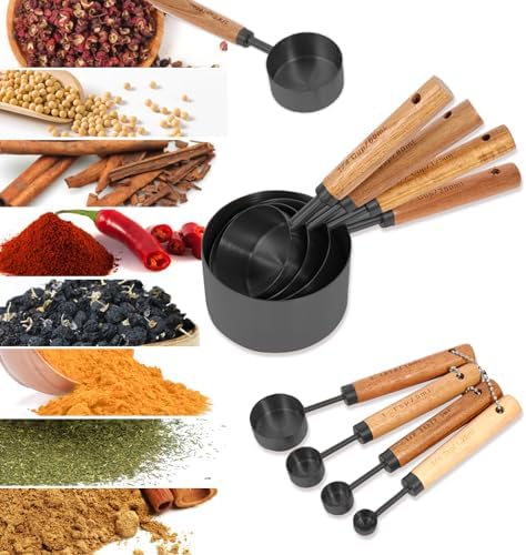 Measuring Cups and Spoons Set with Fragrant Wood Handles, Microwave