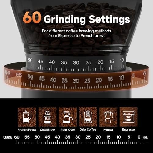AAOBOSI Cordless Burr Coffee Grinder, 60 Settings