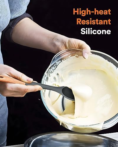 Badiano Large Silicone Cooking Spoons, Nonstick Solid Wooden