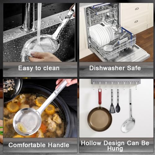 2PCS Stainless Steel Fine Mesh Skimmer, Fat Skimmer Spoon, 2 Sizes