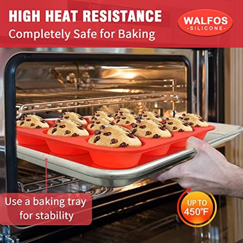 Walfos Silicone Muffin Pan Set - Regular 12 Cups Silicone Muffin Pan