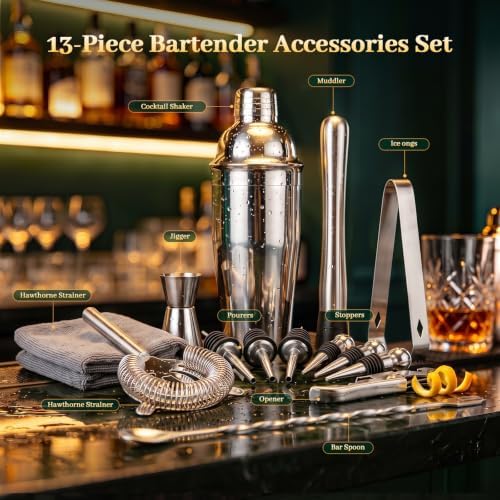 Cocktail Shaker Set,13Piece Bartender Kit,Bar Tool Set,Bar Cart
