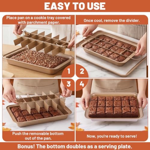 2 Pack Brownie Pan with Dividers 12.4X8X2 Inches and Brownie Cutter