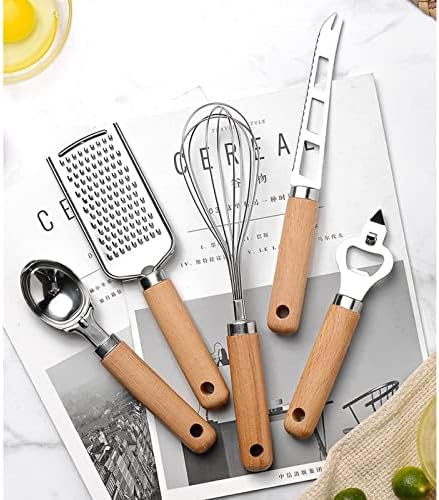9pcs Kitchen Gadget Set with Wooden Handle, Stainless Steel Cooking