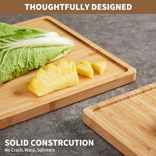 3 Pieces Bamboo Cutting Board for Kitchen with Holder, Thick Kitchen