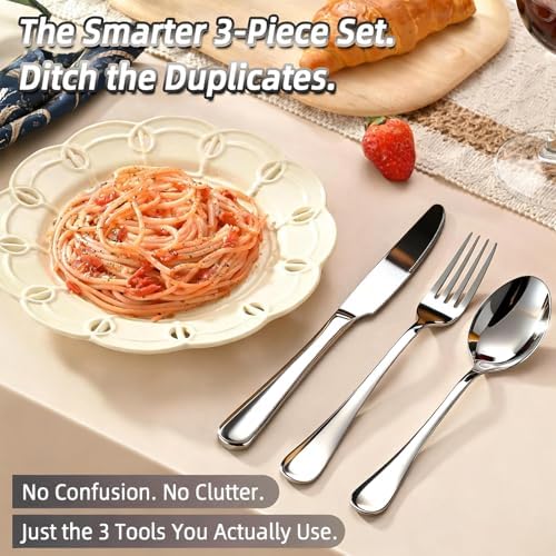 24 Piece Silverware Set for 8, Stainless Steel Heavy Forks Spoons and Knives Set, Mirror Finish Flatware Dishwasher Safe for Family Picnics Daily Gatherings