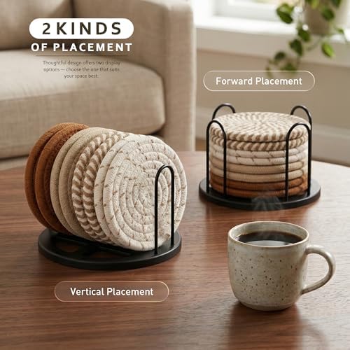 Lazebox Coasters Set of 8 for Drinks, 4 Inch Large Coasters for Coffee