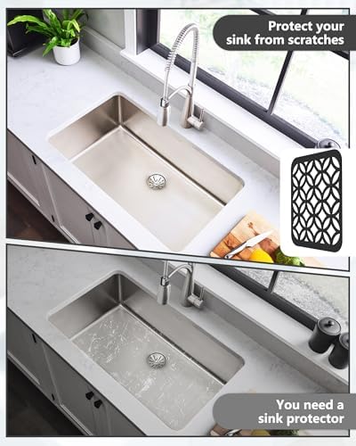 2 Pack Small Silicone Sink Mat for Kitchen Sink, Feng-Shui-Coin Black