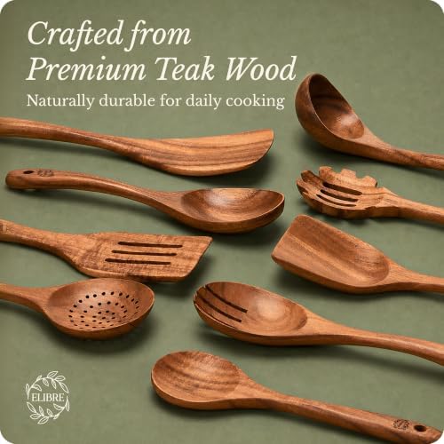 ELIBRE 9-Piece Teak Wood Kitchen Utensil Set