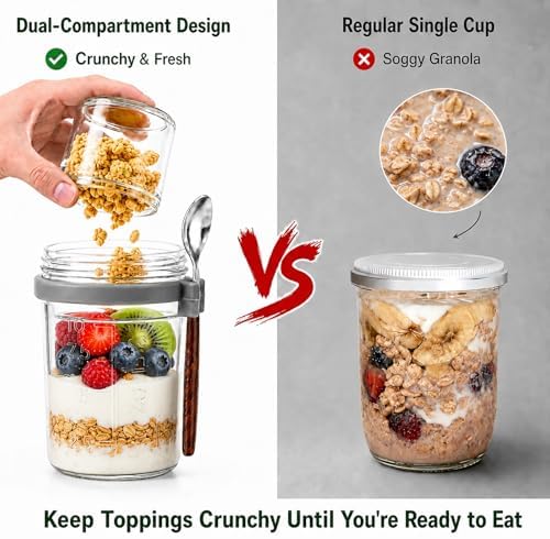 4 Pack 16Oz Glass Overnight Oats Containers with Lids