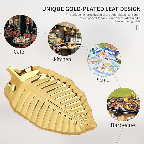 Gold Leaf Spoon Rest for Kitchen Counter and Stove Top, 6.7inch