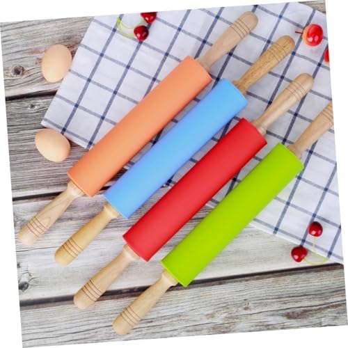 10 Inch Silicone Dough Roller Pin with Wood Handles for Baking