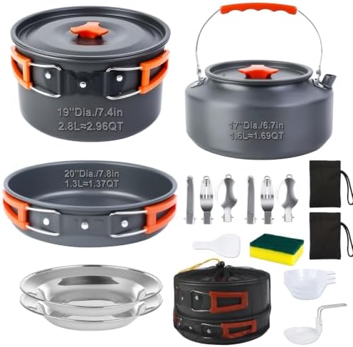 18-Piece Large Capacity Camping Cookware Set Aluminum Mess Kit