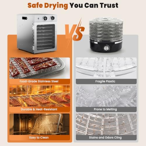 VUSIGN Food Dehydrator, 8 Stainless Steel Trays, 500W