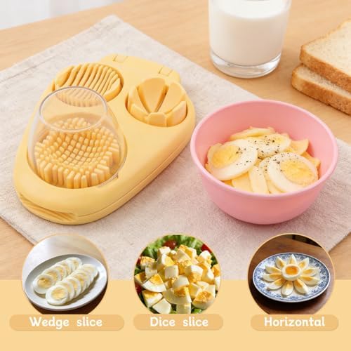 3-in-1 Egg Slicer for Hard Boiled Eggs, 3 Slice Modes Egg Cutter Dicer