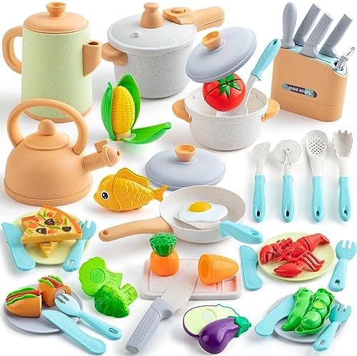 Kids Play Kitchen Accessories Pots and Pans Set Pretend Play Food