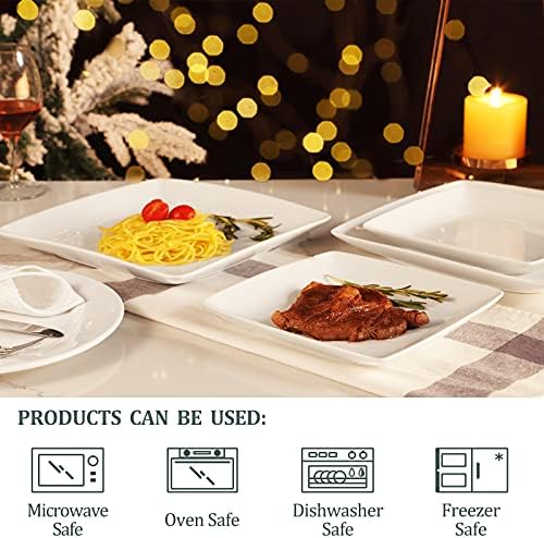 Porcelain Square Dinner Plates, 10.75 Inch Square Serving Plate for