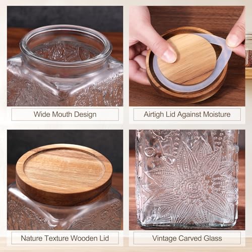 Suclain 5 Pcs Sunflower Vintage Glass Jars Airtight Lid 17/24/34