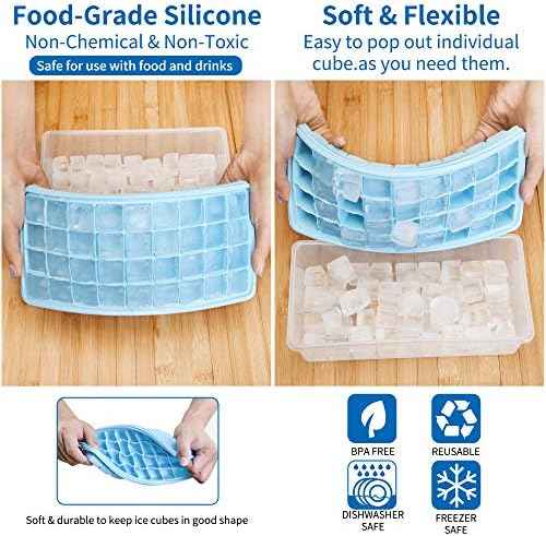 Silicone Ice Cube Tray with Leak-Proof Lid & Storage Bin for Freezer