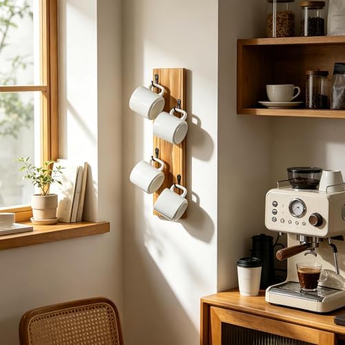 Yohsnor Coffee Mug Wall Rack - Stylish Wooden Cup Holder &