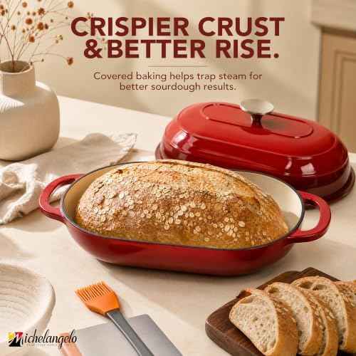 MICHELANGELO Enameled Cast Iron Bread Oven, Oval Sourdough Dutch Oven & Lid
