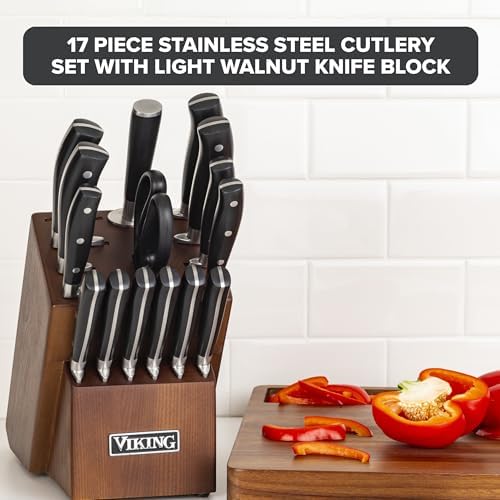 Viking 17-Piece Kitchen Knife Set, Light Walnut Block