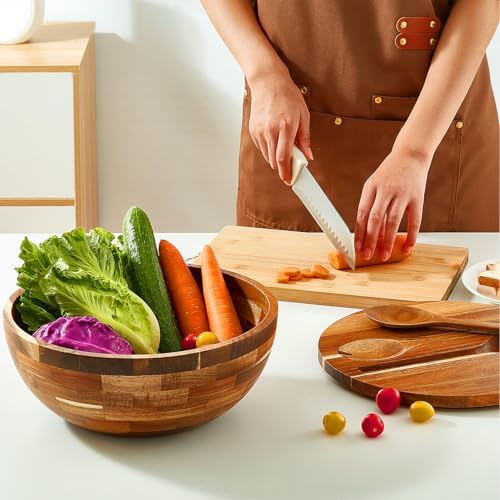 JOYMAY Salad Bowls Wood Salad Bowl Set with Lid 11.8 Inch Large Wooden