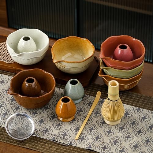 Matcha Bowl Set with Bamboo Whisk, Sifter & Scoop - Complete Ceramic