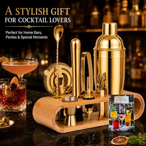 10-Piece Gold Cocktail Shaker Set,24oz Martini Shaker,Stainless Steel
