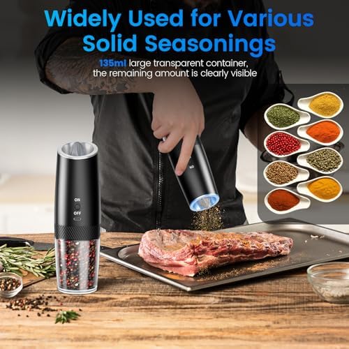 MealHelper Rechargeable Salt and Pepper Grinder Set, 2 Pack