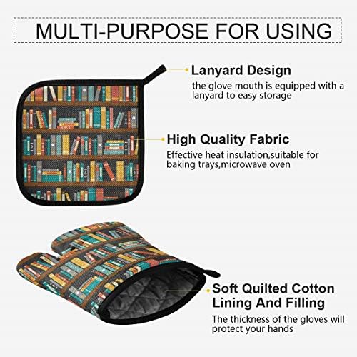 QMXO Library Bookshelf Education Oven Mitts Quilted Cotton Lining
