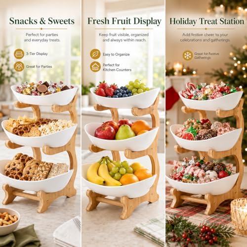 3-Tier Fruit Bowl Basket for Kitchen Countertop, Plastic Tiered Fruit
