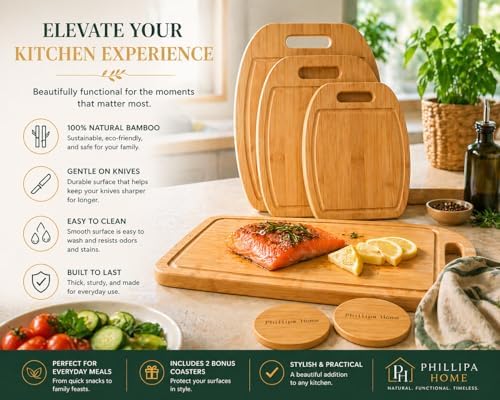 Bamboo Cutting Board Set of 3 for Kitchen – Large, Medium, Small