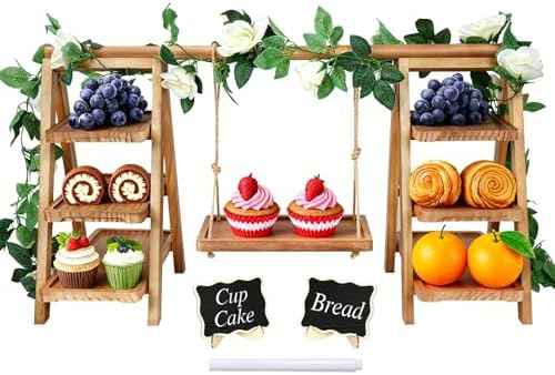 Wooden Cupcake Stand, Foldable 3 Tier Cupcake Display Stand, Walnut