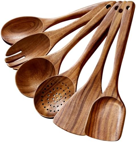 6-Piece Natural Teak Wooden Utensil Set