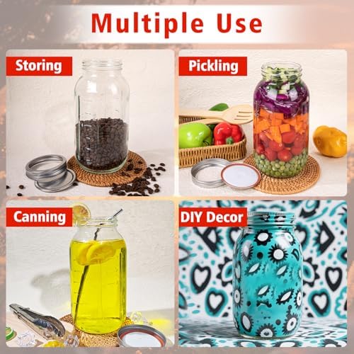 64 oz Mason Jars with Lids, 3 Pack Half Gallon Canning Jars